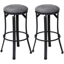 HOMCOM Bar Stools Set Of 2, Vintage Barstools With Footrest, Microfiber Cloth Bar Chairs 29 Inch Seat Height With Steel Legs, Dark Gray -Living Space Shop GUEST 9acb13e1 fd07 40da 8634 e40c29c12a00