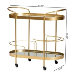 Kamal Glam Brushed Metal And Mirrored Glass 2 Tier Mobile Wine Bar Cart Gold - Baxton Studio 28 Kamal Glam Brushed Metal And Mirrored Glass 2 Tier Mobile Wine Bar Cart Gold - Baxton Studio -Living Space Shop GUEST 9acd8bc4 de88 4c15 9b22 de4dd868bf18
