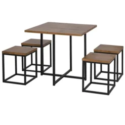 HOMCOM 5 Piece Dining Table Set, Square Kitchen Table Set With Stools For Small Space, Breakfast Nook -Living Space Shop GUEST 9c566aac 5c7a 4d3a a1a5 9d53eab9c3b3