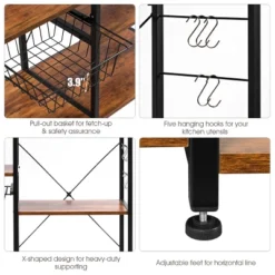 Costway 4-Tier Vintage Kitchen Baker's Rack Utility Microwave Stand W/ Basket & 5 Hooks 20 Costway 4-Tier Vintage Kitchen Baker's Rack Utility Microwave Stand W/ Basket & 5 Hooks -Living Space Shop GUEST 9d3819be 710a 4088 96e6 65c80095caa1