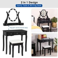 Tangkula Vanity Table Makeup Dresser Desk W/LED Light Drawers & Stool Black/Brown/White 12 Tangkula Vanity Table Makeup Dresser Desk W/LED Light Drawers & Stool Black/Brown/White -Living Space Shop GUEST 9d4e96d0 290e 4566 8992 5e1b6b05b563
