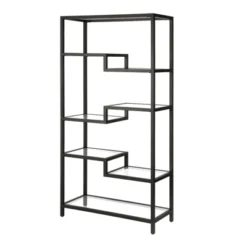 68" 5-Tier Black Metal Book Case With Glass Top Shelves - Henn&Hart 13 68" 5-Tier Black Metal Book Case With Glass Top Shelves - Henn&Hart -Living Space Shop GUEST 9da6d37e 2490 4037 9c87 a3e89d86c1b3
