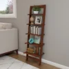 Hastings Home 5-Tier Wooden Ladder-Style Bookcase, Walnut Finish