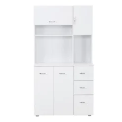 HOMCOM 66" Buffet With Hutch, Freestanding Kitchen Pantry With 2 Large Cabinets, 1 Pull Up Cabinet, 3 Drawers & Wide Countertop, White 7 HOMCOM 66" Buffet With Hutch, Freestanding Kitchen Pantry With 2 Large Cabinets, 1 Pull Up Cabinet, 3 Drawers & Wide Countertop, White -Living Space Shop GUEST 9e426c46 732f 4b67 bba6 186c89a8e29e