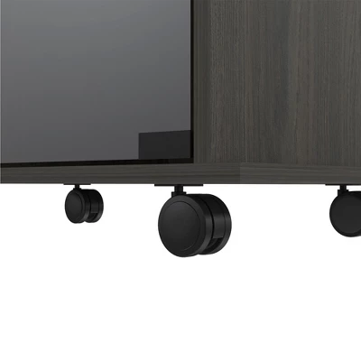 TUHOME Portable Dukat Wine And Liquor Bar Storage Display Cabinet Cart With Glass Door, 4 Wheels, 2 Shelves, And 6 Cubbies 4 TUHOME Portable Dukat Wine And Liquor Bar Storage Display Cabinet Cart With Glass Door, 4 Wheels, 2 Shelves, And 6 Cubbies - Image 4