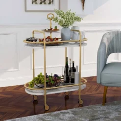 Madronas Serving Carts With Faux Marble Gold Coating/White - MiBasics 8 Madronas Serving Carts With Faux Marble Gold Coating/White - MiBasics -Living Space Shop GUEST 9f5e0b04 985f 44a6 9027 a46e5be8aefa
