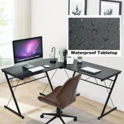 Costway 59'' L-Shaped Computer Table Study Workstation Home Office BrownBlack -Living Space Shop GUEST 9faa7afd 3afc 4768 9139 ce5aaba702b4
