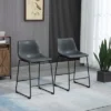 HOMCOM Counter Height Bar Stools Set Of 2, Vintage PU Leather Barstools With Footrest For Dining Room, Home Bar, Kitchen, Black