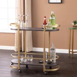 Lyflon Rolling Bar Cart Black/Gold - Aiden Lane -Living Space Shop GUEST a0494f02 adb6 4ed0 9df9 59c78a15b598