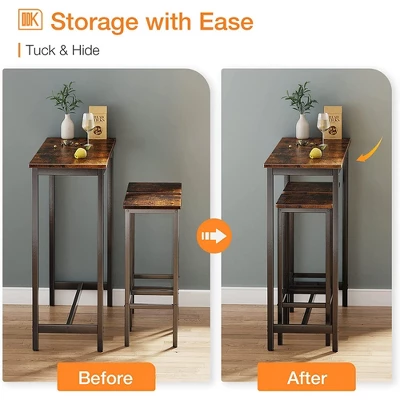 ODK 55 Inch Rectangular Modern Bar Height Narrow Pub, Kitchen, And Dining Table With Metal Legs, Easy To Clean Top, And Fast Assembly, Rustic Brown 3 ODK 55 Inch Rectangular Modern Bar Height Narrow Pub, Kitchen, And Dining Table With Metal Legs, Easy To Clean Top, And Fast Assembly, Rustic Brown - Image 3