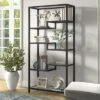 68" 5-Tier Black Metal Book Case With Glass Top Shelves - Henn&Hart