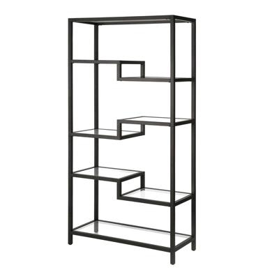 68" 5-Tier Black Metal Book Case With Glass Top Shelves - Henn&Hart 6 68" 5-Tier Black Metal Book Case With Glass Top Shelves - Henn&Hart - Image 6