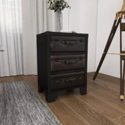 Traditional Wood And Faux Leather Cabinet Dark Brown - Olivia & May -Living Space Shop GUEST a1bbfe7d e25b 4d0c 88af 1cb65f466da5