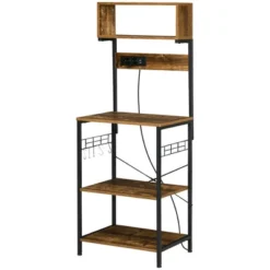 HOMCOM Kitchen Baker's Rack With Power Outlet, USB Charger, Microwave Stand, Coffee Bar With Adjustable Shelves, 5 Hooks, Rustic Brown 7 HOMCOM Kitchen Baker's Rack With Power Outlet, USB Charger, Microwave Stand, Coffee Bar With Adjustable Shelves, 5 Hooks, Rustic Brown -Living Space Shop GUEST a2da96e7 fdd3 4a80 afe5 21878c0dfc30
