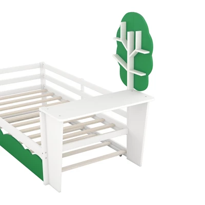 Twin Size Daybed With Desk, Green Tree Shape Shelves-ModernLuxe 7 Twin Size Daybed With Desk, Green Tree Shape Shelves-ModernLuxe - Image 7