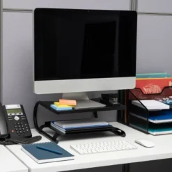 Mind Reader Monitor Stand/Riser 2 Tier Ventilated Metal Black