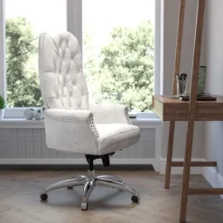 Flash Furniture High Back Traditional Tufted White LeatherSoft Multifunction Executive Swivel Ergonomic Office Chair With Arms