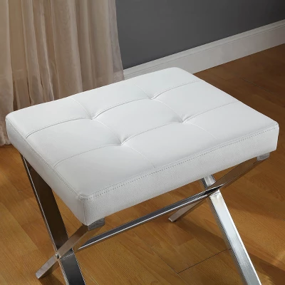 Evon Vanity Bench White/Chrome - Carolina Chair & Table 2 Evon Vanity Bench White/Chrome - Carolina Chair & Table - Image 2