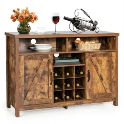 Costway Buffet Storage Cabinet Farmhouse Sideboard W/9-Bottle Wine Rack & 2 Doors -Living Space Shop GUEST a55fbbe7 9f77 40e7 9e97 ad102afa634a