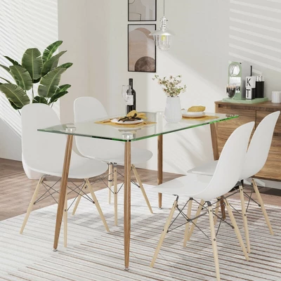 Costway Modern Glass Dining Table Rectangular Dining Room Table W/Metal Legs For Kitchen 2 Costway Modern Glass Dining Table Rectangular Dining Room Table W/Metal Legs For Kitchen - Image 2