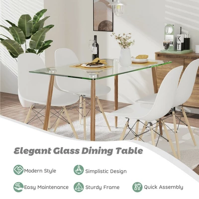 Costway Modern Glass Dining Table Rectangular Dining Room Table W/Metal Legs For Kitchen 5 Costway Modern Glass Dining Table Rectangular Dining Room Table W/Metal Legs For Kitchen - Image 5