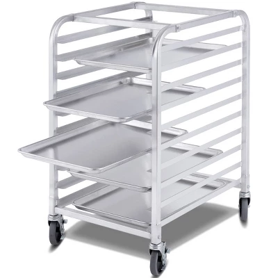 Costway 10 Sheet Aluminum Bakery Rack Silver Commercial Cookie Bun Pan Kitchen W/Wheel 9 Costway 10 Sheet Aluminum Bakery Rack Silver Commercial Cookie Bun Pan Kitchen W/Wheel - Image 9