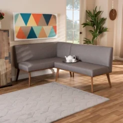 2pc Odessa Mid-Century Modern Fabric Upholstered Wood Dining Corner Sofa Bench Set Walnut/Brown/Gray - Baxton Studio 10 2pc Odessa Mid-Century Modern Fabric Upholstered Wood Dining Corner Sofa Bench Set Walnut/Brown/Gray - Baxton Studio -Living Space Shop GUEST a84dc2a4 fac7 45d5 bed1 3a148b641c10