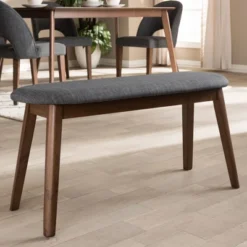 Baxton Studio Easton Mid Century Modern Walnut Finished Wood Fabric Upholstered Bench -Living Space Shop GUEST a904963a e929 44c7 875a 50c30cb0c8e0