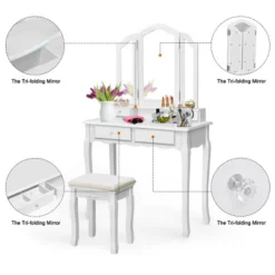 Costway Makeup Table Stool Set Tri Folding Mirror Vanity WhiteBlack -Living Space Shop GUEST a91b7d6d b759 4cf6 a1b4 2798e41c3b9c