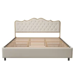 Classic Upholstered Platform Bed With Buckle Backrest, Metal Frame, Solid Wood Ribs And Four Storage Drawers -ModernLuxe -Living Space Shop GUEST a941b44a 954c 4133 a41d 1453c8d02276