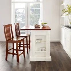 Coventry Drop Leaf Top Kitchen Island With 2 School House Stools White - Crosley -Living Space Shop GUEST abc490f0 2afd 4321 a40e f118cd5af1d8
