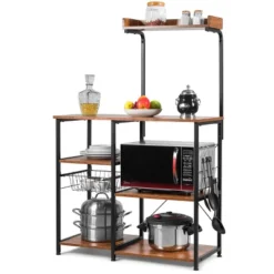 Costway 4-Tier Vintage Kitchen Baker's Rack Utility Microwave Stand W/ Basket & 5 Hooks 23 Costway 4-Tier Vintage Kitchen Baker's Rack Utility Microwave Stand W/ Basket & 5 Hooks -Living Space Shop GUEST aee2dec8 b809 43d2 bb7e 9e581afd55ab