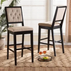 2pc Gideon Fabric Upholstered And Wood Barstool Set Sand/Dark Brown - Baxton Studio -Living Space Shop GUEST af1231df 0a3d 4aea 9631 8f1d9216de27