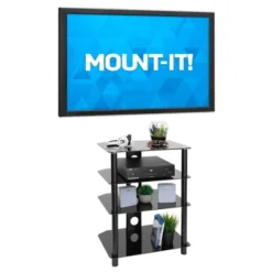 Mount-It! AV Component Media Stand, Audio Tower And Media Center With 4 Tempered Glass Shelves, 88 Lbs. Capacity, Black Silk -Living Space Shop GUEST af73b038 7d82 4deb 86fa 5401b033f246