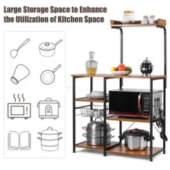 Costway 4-Tier Vintage Kitchen Baker's Rack Utility Microwave Stand W/ Basket & 5 Hooks 18 Costway 4-Tier Vintage Kitchen Baker's Rack Utility Microwave Stand W/ Basket & 5 Hooks -Living Space Shop GUEST afb1bb6c 90c9 44c1 8889 a1cb750e789e