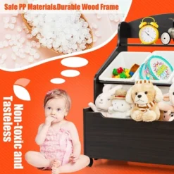 Costway Kids Wooden Toy Storage Unit Organizer W/Rolling Toy Box & Plastic Bins NaturalEspresso -Living Space Shop GUEST afc4f8c4 324e 4563 81ff d202841d1460