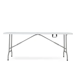 JOMEED UP041 6 Foot Long Portable Plastic Folding Multipurpose Utility Picnic Table With Powder Coated Steel Legs And Built In Carry Handle, White