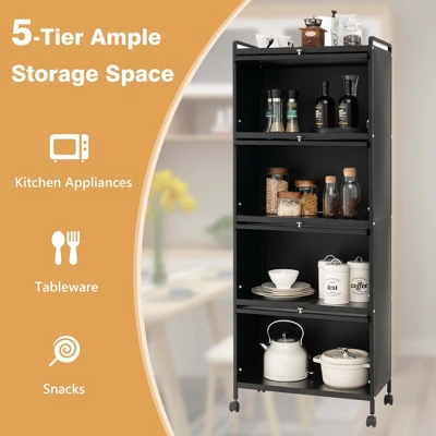 Costway 5-Tier Kitchen Baker's Rack Storage Cabinet Mobile Microwave Stand Flip-up Doors 6 Costway 5-Tier Kitchen Baker's Rack Storage Cabinet Mobile Microwave Stand Flip-up Doors - Image 6