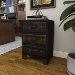 Traditional Wood And Faux Leather Cabinet Dark Brown - Olivia & May -Living Space Shop GUEST b243dd92 0c27 49c8 afca 3048efcce8c8