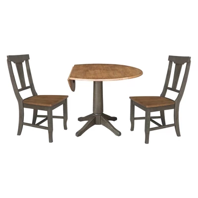 42" Round Dual Drop Leaf Dining Table With 2 Panel Back Chairs Hickory/Washed Coal - International Concepts 2 42" Round Dual Drop Leaf Dining Table With 2 Panel Back Chairs Hickory/Washed Coal - International Concepts - Image 2
