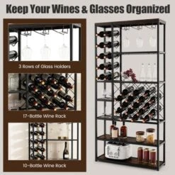 Costway Industrial Wine Rack Multi-purpose Freestanding Bakers Rack With Glass Holder 13 Costway Industrial Wine Rack Multi-purpose Freestanding Bakers Rack With Glass Holder -Living Space Shop GUEST b41b9980 ec0b 4887 a8be bd9d911fda88