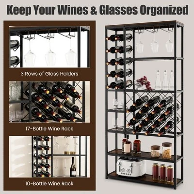 Costway Industrial Wine Rack Multi-purpose Freestanding Bakers Rack With Glass Holder 5 Costway Industrial Wine Rack Multi-purpose Freestanding Bakers Rack With Glass Holder - Image 5