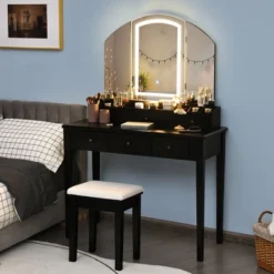 Costway Vanity Table Stool Set Large Tri-folding Lighted Mirror 6 Drawer Dresser WhiteBlack 18 Costway Vanity Table Stool Set Large Tri-folding Lighted Mirror 6 Drawer Dresser WhiteBlack -Living Space Shop GUEST b4697c2c e534 44ff bfe5 629fa7e1d16b