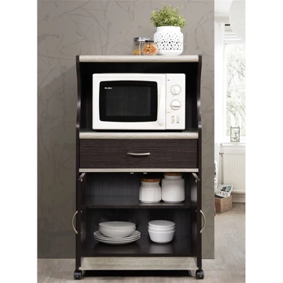 Microwave Kitchen Cart In Chocolate Gray - Hodedah 4 Microwave Kitchen Cart In Chocolate Gray - Hodedah - Image 4