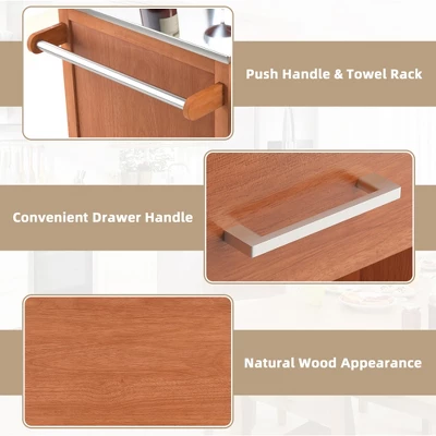 Costway Wood Kitchen Trolley Cart Stainless Steel Top Rolling Storage Cabinet Island 7 Costway Wood Kitchen Trolley Cart Stainless Steel Top Rolling Storage Cabinet Island - Image 7