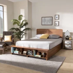 4 Drawer Vita Modern Transitional Wood Platform Storage Bed Walnut/Brown - Baxton Studio -Living Space Shop GUEST b589c0f8 568f 46f5 a8c3 fe489c1b184e