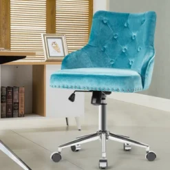 Costway Velvet Office Chair Upholstered Swivel Computer Task Chair Turquoise -Living Space Shop GUEST b5d7e46f c70a 4fca af17 799a67830c5f