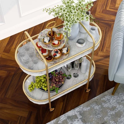 Madronas Serving Carts With Faux Marble Gold Coating/White - MiBasics 5 Madronas Serving Carts With Faux Marble Gold Coating/White - MiBasics - Image 5