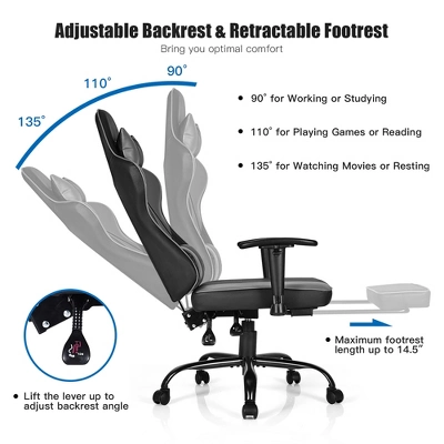 Costway Gaming Chair Racing High Back Office Chair W/ Footrest Black 5 Costway Gaming Chair Racing High Back Office Chair W/ Footrest Black - Image 5