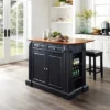 Coventry Drop Leaf Top Kitchen Island With Upholstered Square Stools Black - Crosley